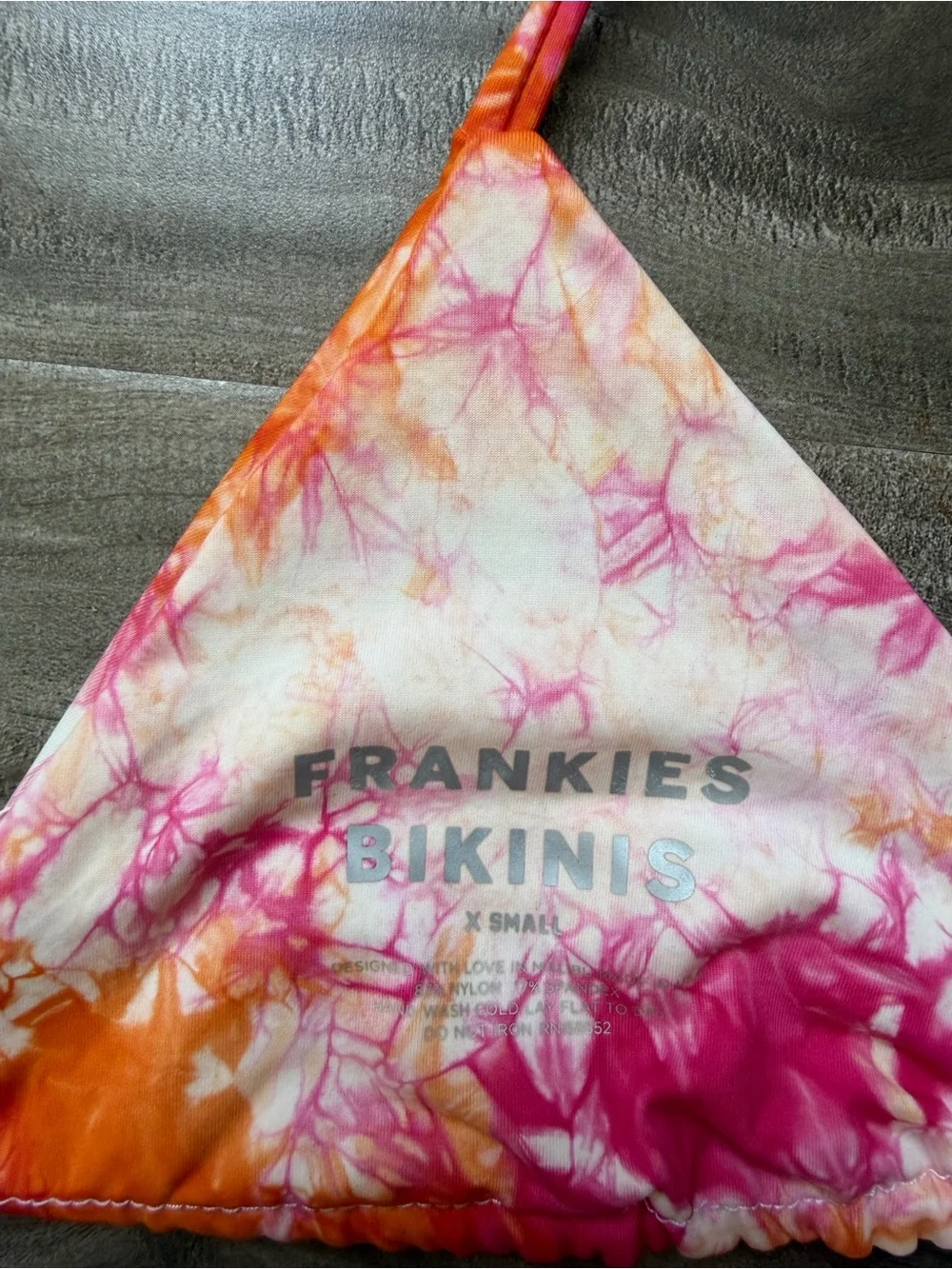 Frankie's Bikinis Tie-Dye Triangle Bikini Set in Pink, Orange, Cream